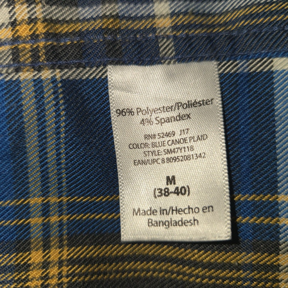 Swiss Tech Mens Medium 38-40 Button Down Shirt Flannel Blue Brown Plaid - Picture 10 of 11